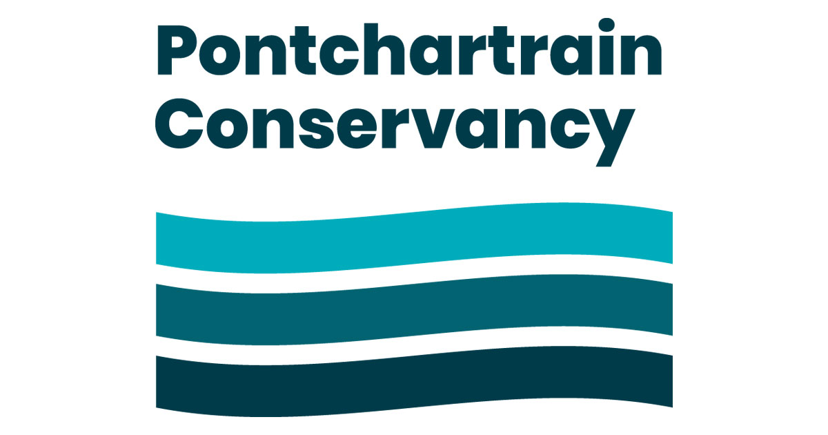 The Pontchartrain Conservancy Logo with three wavy lines in varying shades of blue